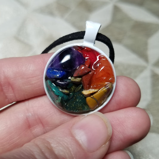 Rainbow Circle Stone Chip Necklace