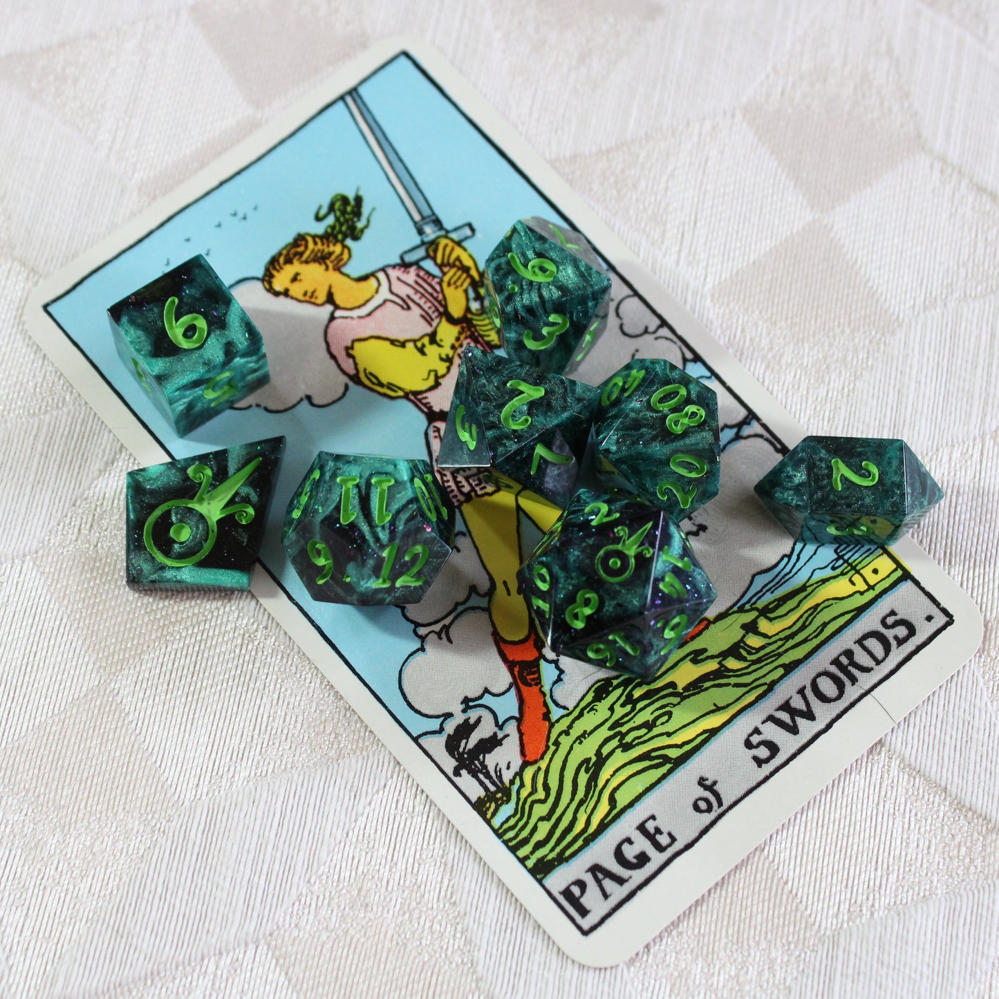 Handmade Page of Swords Dice