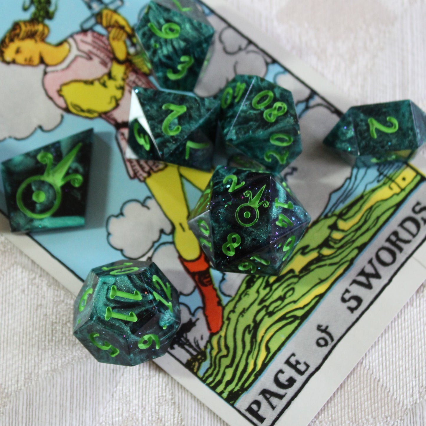 Handmade Page of Swords Dice