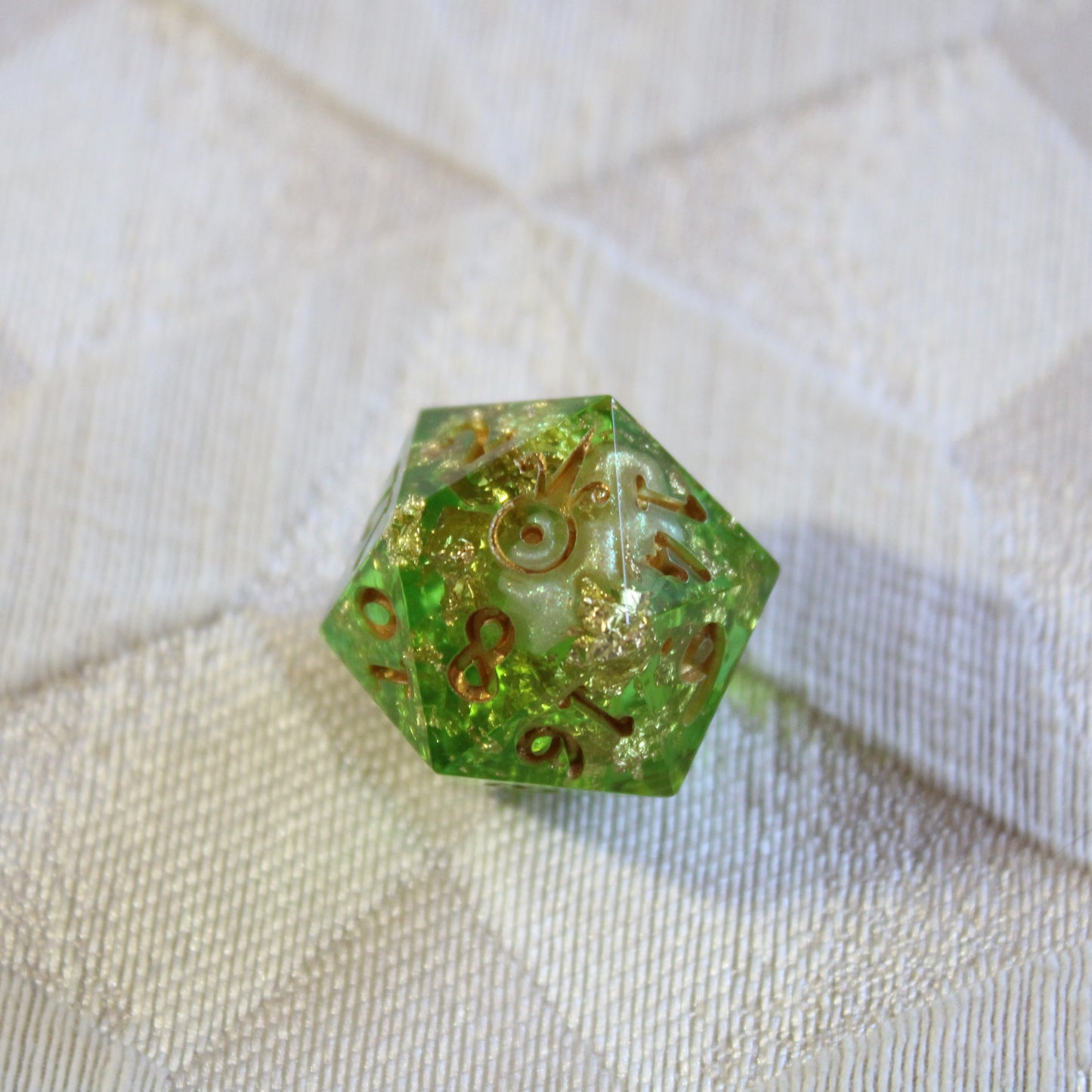 Handmade Green & Gold Single d20