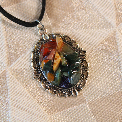 Jaunty Rainbow Stone Chip Necklace