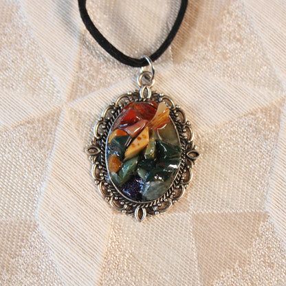 Jaunty Rainbow Stone Chip Necklace