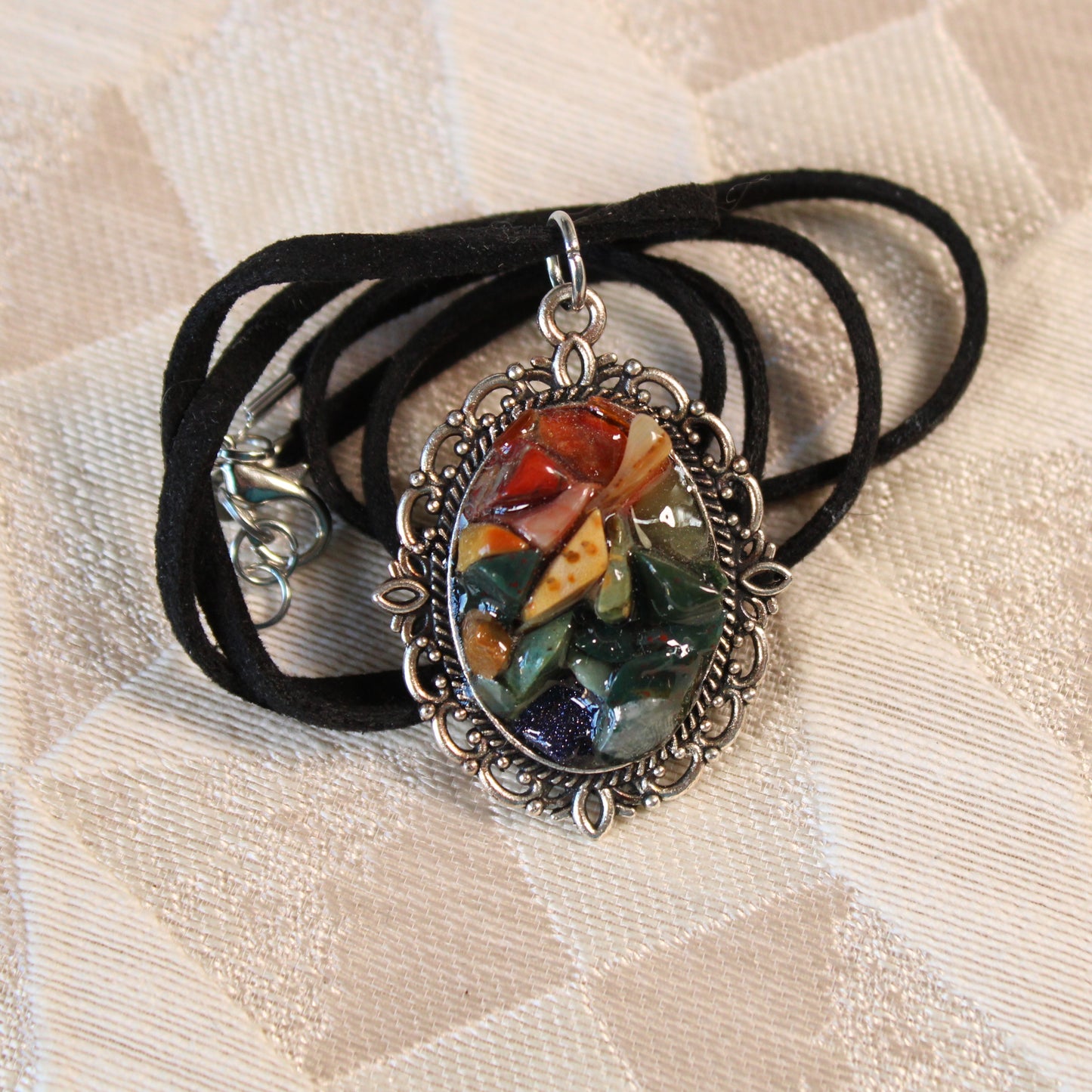 Jaunty Rainbow Stone Chip Necklace
