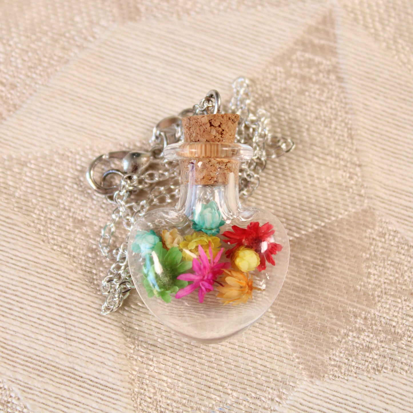 Rainbow Heart Flower Necklace