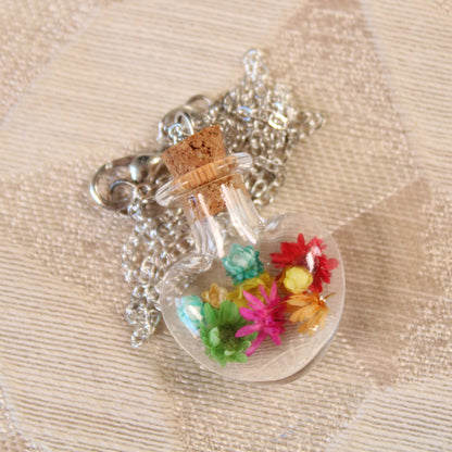 Rainbow Heart Flower Necklace