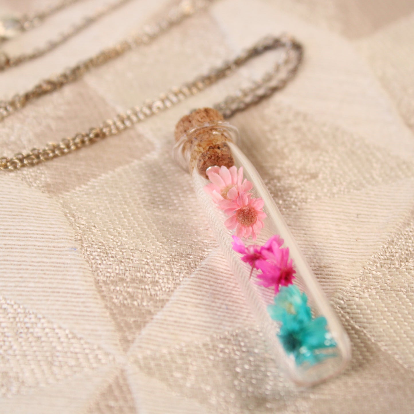 Pink & Blue Flower Necklace