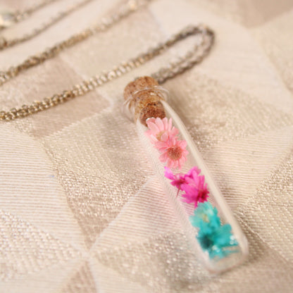 Pink & Blue Flower Necklace