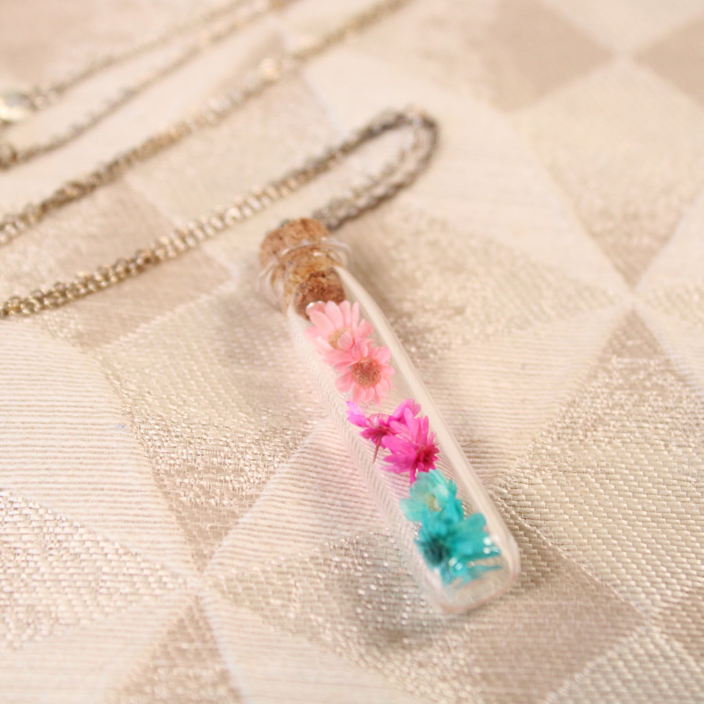 Pink & Blue Flower Necklace