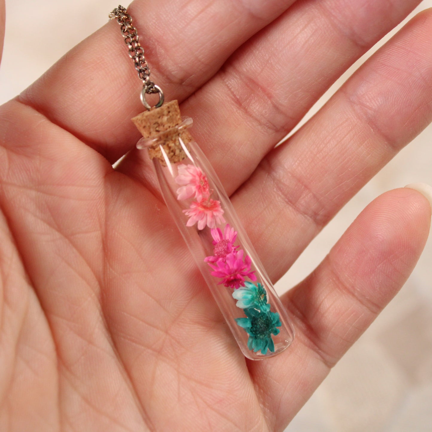Pink & Blue Flower Necklace