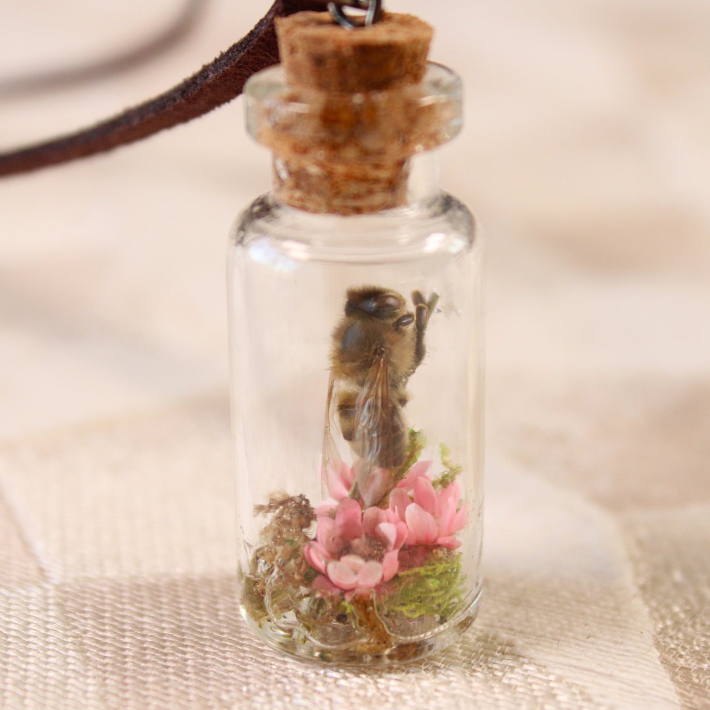 Bee and Pink Flower Necklace