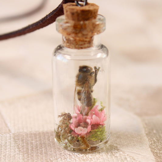 Bee and Pink Flower Necklace