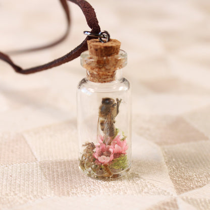 Bee and Pink Flower Necklace
