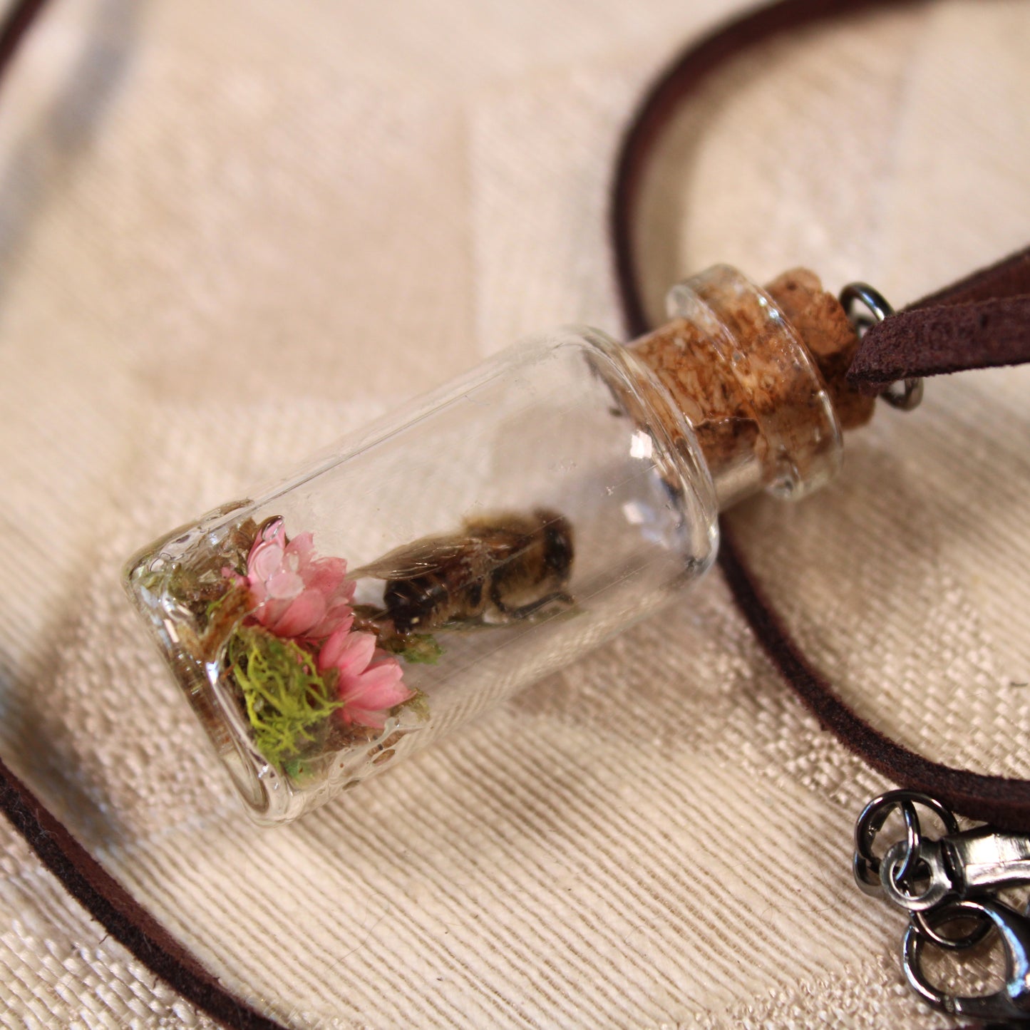 Bee and Pink Flower Necklace