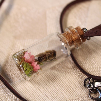 Bee and Pink Flower Necklace