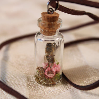 Bee and Pink Flower Necklace
