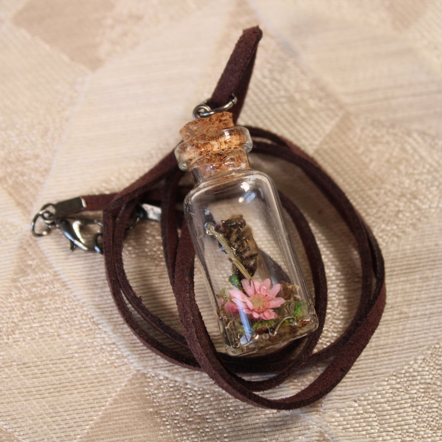 Bee and Pink Flower Necklace