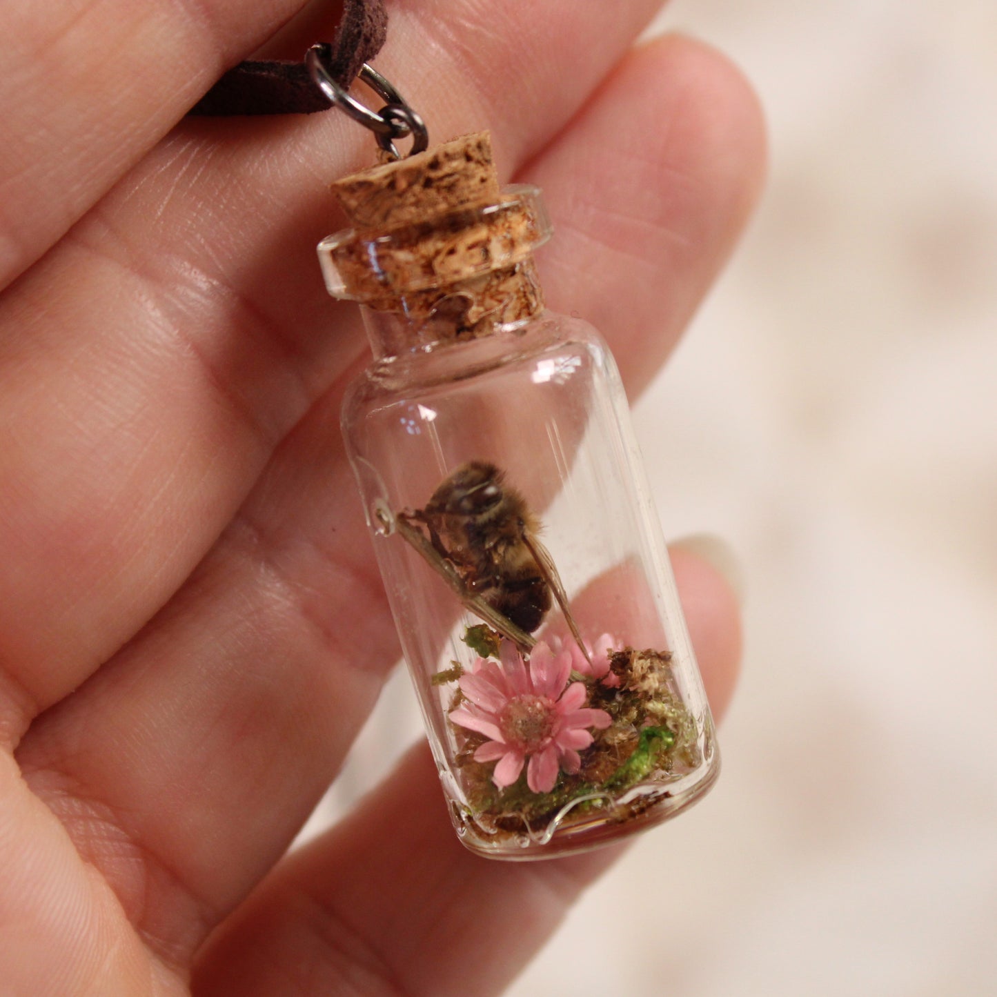 Bee and Pink Flower Necklace