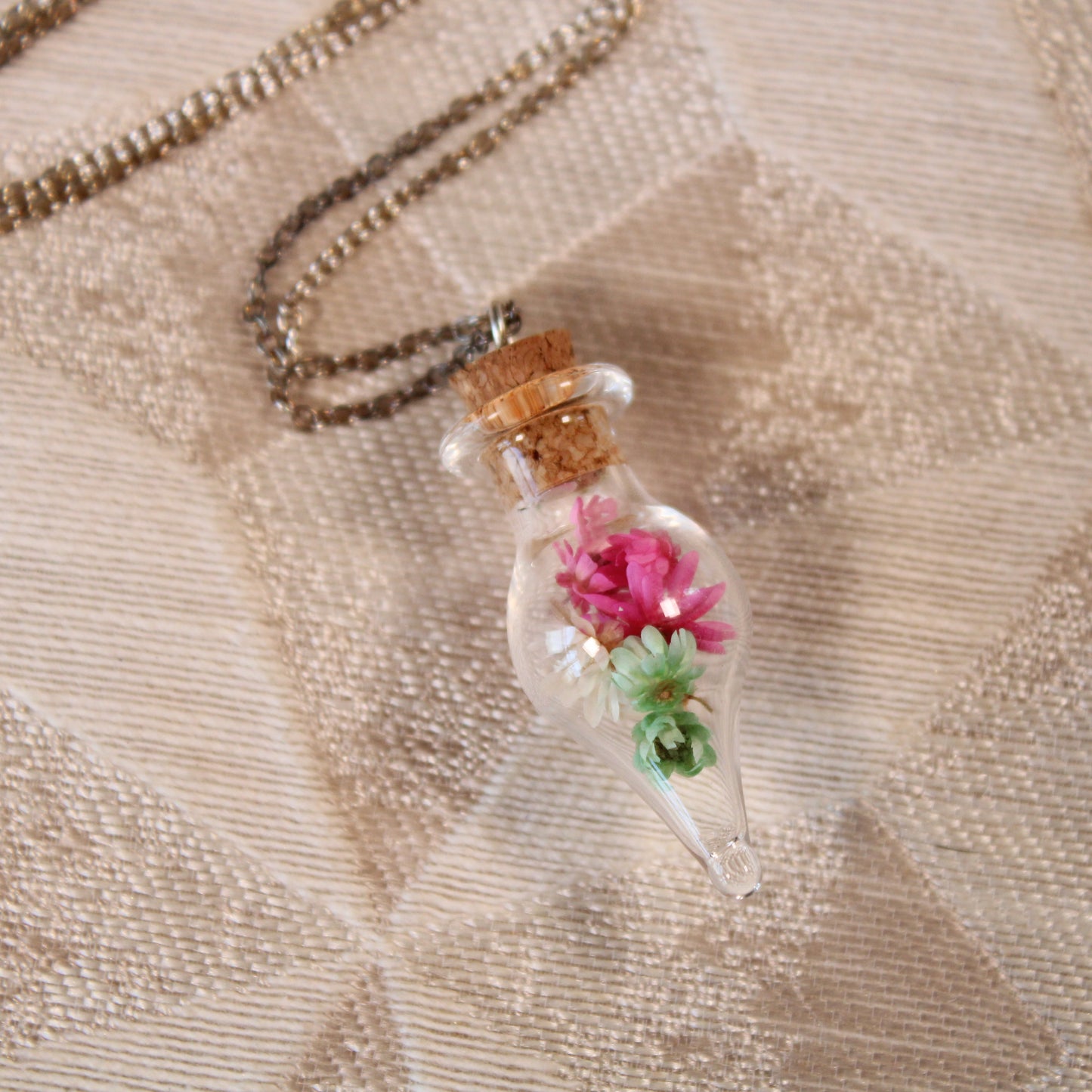 Pink/White/Green Flowers Necklace