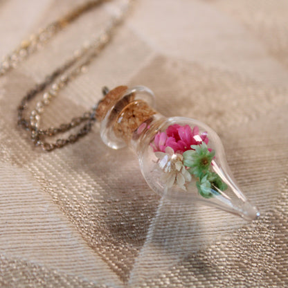 Pink/White/Green Flowers Necklace