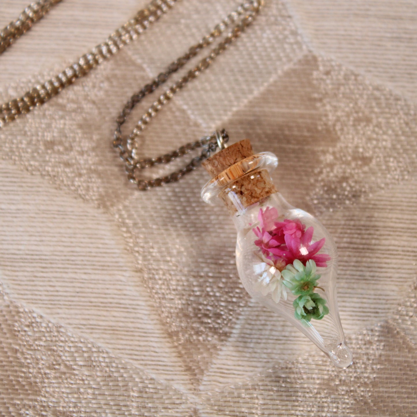 Pink/White/Green Flowers Necklace