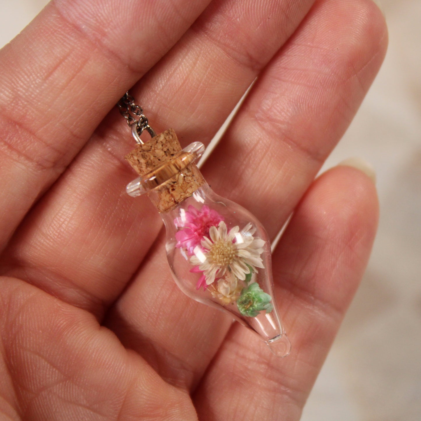 Pink/White/Green Flowers Necklace