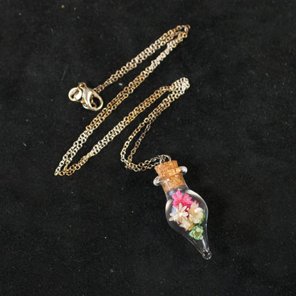Pink/White/Green Flowers Necklace
