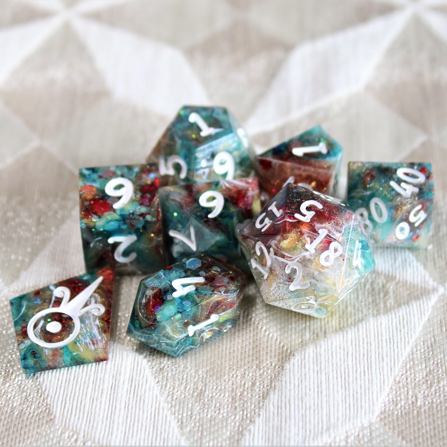 Handmade Showman Dice (Glow-in-the-dark Glitter!)